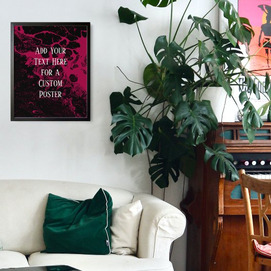 Voeg je aangepaste tekst zwart en frambozenmarmer  poster