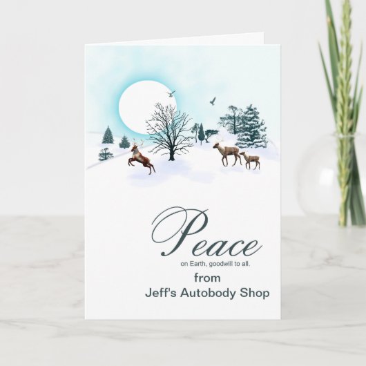 Voeg je bedrijfsnaam toe, Kerstmis met rendier Feestdagen Kaart (Voorkant)