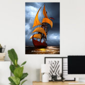 Voeg je bericht toe, Abstracte bruine zeilschepen Poster (Thuiskantoor)