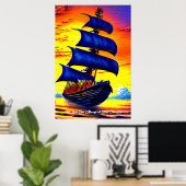 Voeg je bericht toe, Blauwe zeilpiratenverzending Poster (Thuiskantoor)