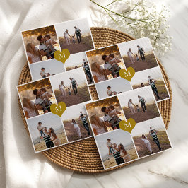 Voeg je eigen 4 familiefoto gouden hart monogram t servet