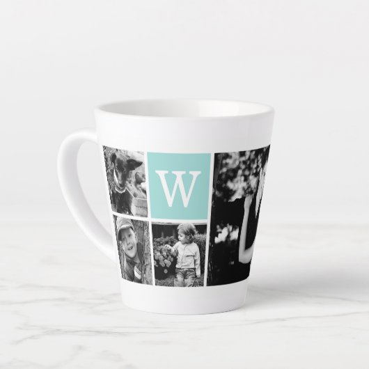 Voeg je eigen 4-fotogalerie en Mint Monogram toe Latte Mok (Linkerhoek)