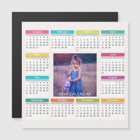 Voeg je eigen aangepaste foto 2024 kalender | Magn (Voorkant / Achterkant)