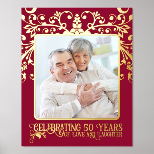 Voeg je eigen aangepaste foto 50th Wedding-Jubileu Folie Afdrukken (Voorkant)