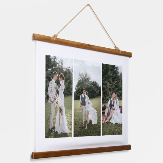 Voeg je eigen aangepaste fotocollage 3 toe hangend wandkleed (Gebogen)
