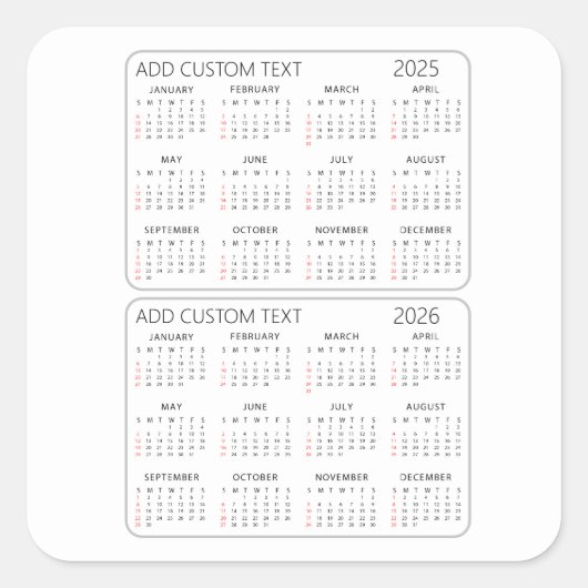 Voeg je eigen aangepaste tekst toe 2025 -2026 Kale Vierkante Sticker (Voorkant)