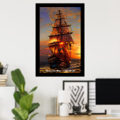 Voeg je eigen bericht bruin-piraatzeilschip toe poster (Thuiskantoor)