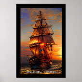 Voeg je eigen bericht bruin-piraatzeilschip toe poster (Voorkant)