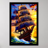 Voeg je eigen bericht Bruin Pirate Sailing Ship Po Poster (Voorkant)