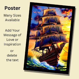 Voeg je eigen bericht Bruin Pirate Sailing Ship Po Poster