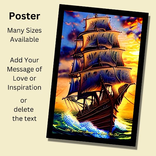 Voeg je eigen bericht Bruin Pirate Sailing Ship Po Poster