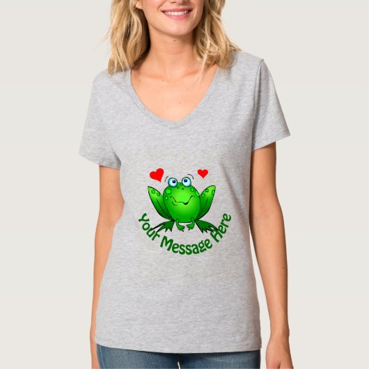 Voeg je eigen bericht 'Groene kikker met hart' toe T-shirt (Voorkant)