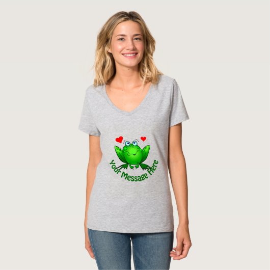 Voeg je eigen bericht 'Groene kikker met hart' toe T-shirt (Voorkant volledig)