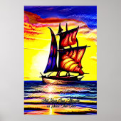 Voeg je eigen bericht toe, bruin blauw zeilschip poster (Voorkant)