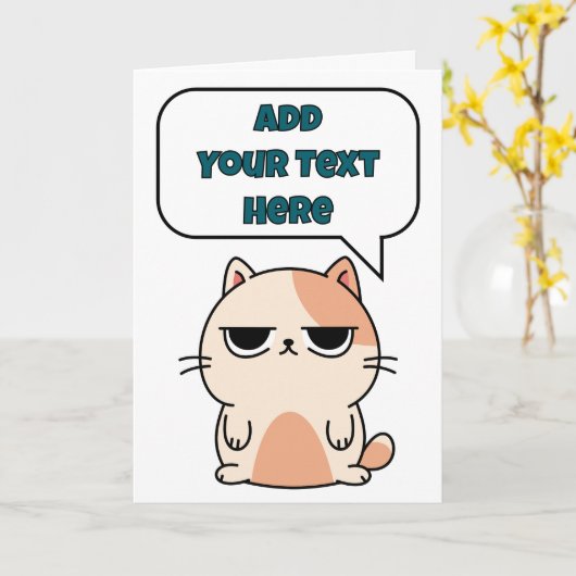Voeg je eigen bericht toe, grappige kat kaart (Gele Bloem)