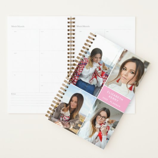 Voeg je eigen custom 4 foto collage roze toe planner (Display)