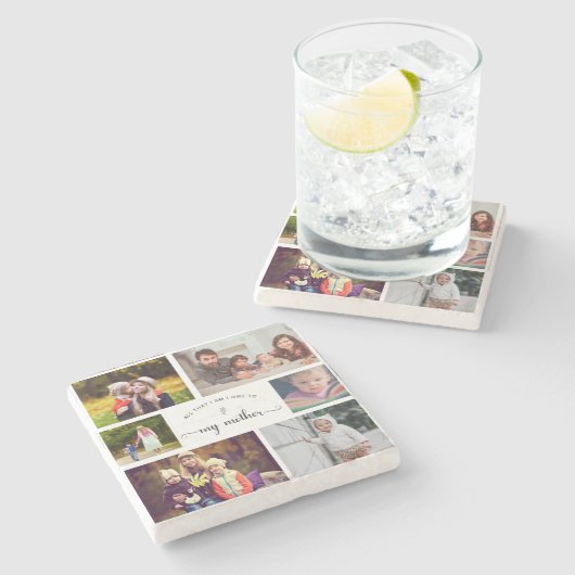 Voeg je eigen Foto Collage Moeder Best Mam Quote t Stenen Onderzetter (Zijkant)