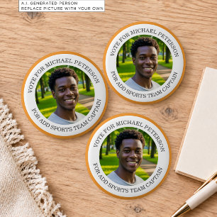 Voeg je eigen foto en sportteamnaam toe aan teamca ronde button 5,7 cm