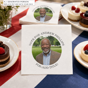 Voeg je eigen foto en verkiezingscampagne titel to servet