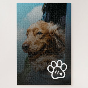 Voeg je eigen foto hond huisdieren monogram legpuz legpuzzel