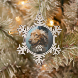 Voeg je eigen foto hond huisdieren monogram toe tin sneeuwvlok ornament