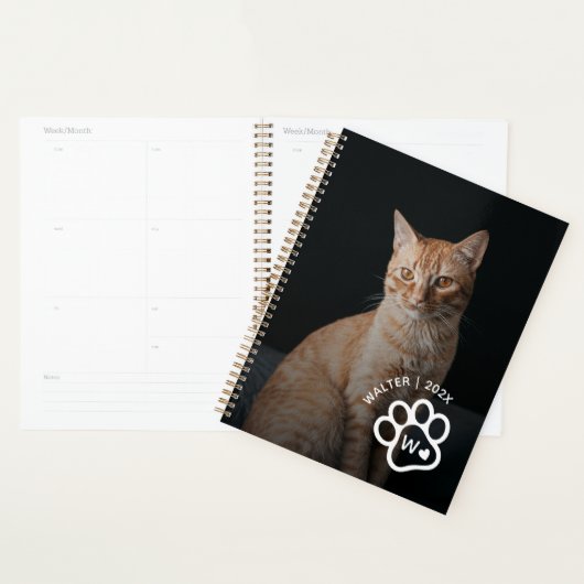 Voeg Je Eigen Foto Kat Huisdieren Monogram Toe Planner (Display)