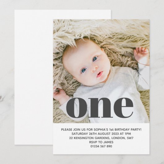 Voeg je eigen foto toe Eén eerste verjaardagsfeest Kaart (Voorkant / Achterkant)