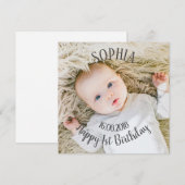 Voeg je eigen foto toe First Birthday Party Kaart (Voorkant / Achterkant)