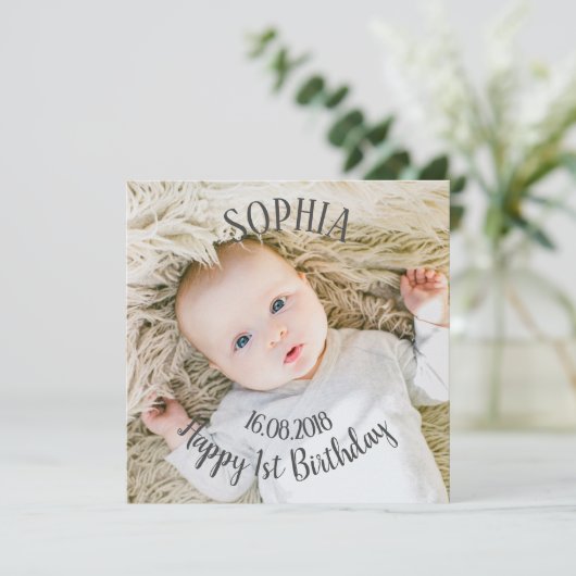 Voeg je eigen foto toe First Birthday Party Kaart (Staand voorkant)