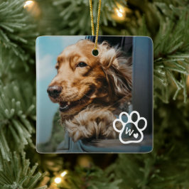 Voeg Je Eigen Foto Toe Hondenhuisdieren Monogram Keramisch Ornament