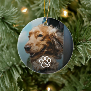 Voeg Je Eigen Foto Toe Hondenhuisdieren Monogram Keramisch Ornament