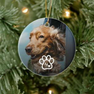 Voeg Je Eigen Foto Toe Hondenhuisdieren Monogram Keramisch Ornament