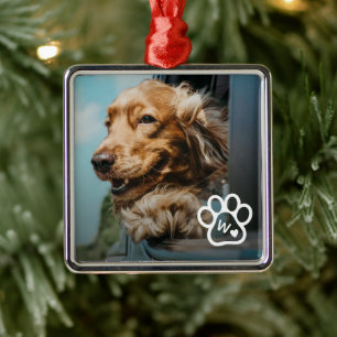 Voeg Je Eigen Foto Toe Hondenhuisdieren Monogram Metalen Ornament