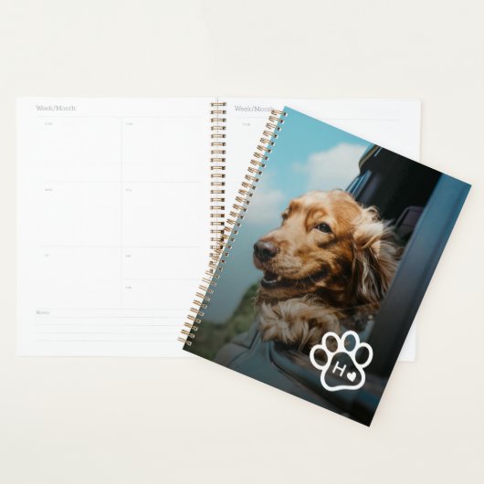 Voeg Je Eigen Foto Toe Hondenhuisdieren Monogram Planner (Display)