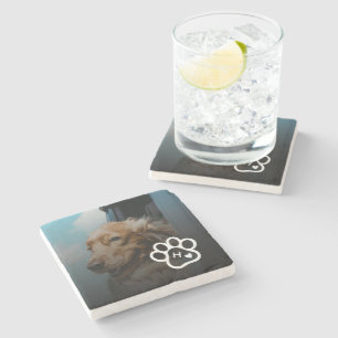 Voeg Je Eigen Foto Toe Hondenhuisdieren Monogram Stenen Onderzetter