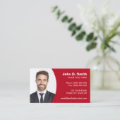 Voeg je eigen foto toe modern professioneel rood visitekaartje (Staand voorkant)