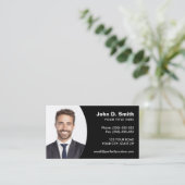 Voeg je eigen foto toe modern professioneel zwart visitekaartje (Staand voorkant)