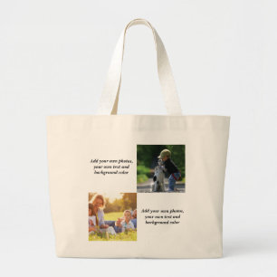 Voeg je eigen foto's, tekst en achtergrond toe via grote tote bag