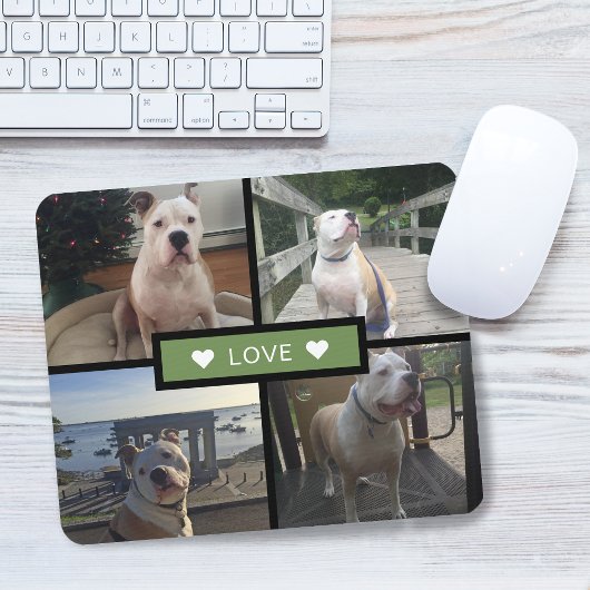 Voeg je eigen hond fotocollage groen toe muismat