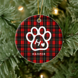 Voeg Je Eigen Hondenhuisdier Monogram Tartan Toe Keramisch Ornament