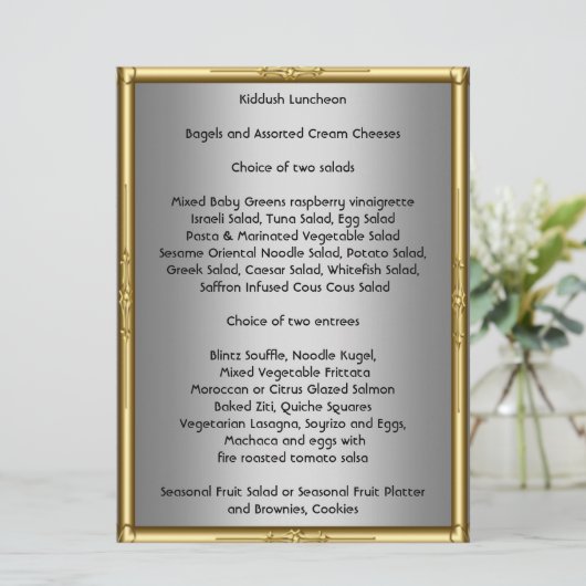 Voeg je eigen Kiddush Menu toe voor Bar Bat Mitswa (Staand voorkant)