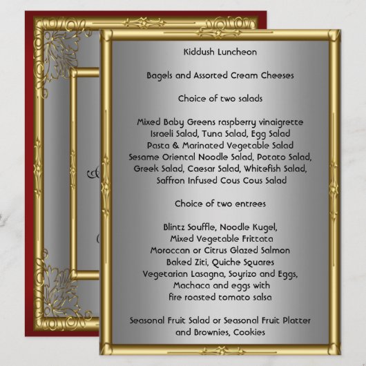 Voeg je eigen Kiddush Menu toe voor Bar Bat Mitswa (Voorkant / Achterkant)