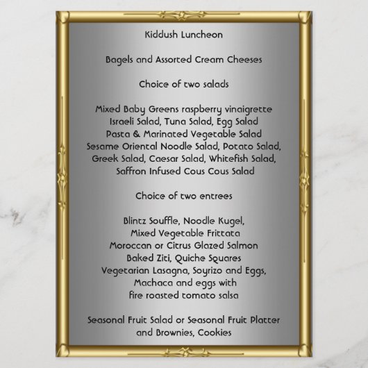 Voeg je eigen Kiddush-menu toe voor Bar Bat Mitzva Menu (Voorkant)