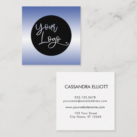 Voeg je eigen Logo boven blauw en witte ombre toe Vierkante Visitekaartje (Voorkant / Achterkant)