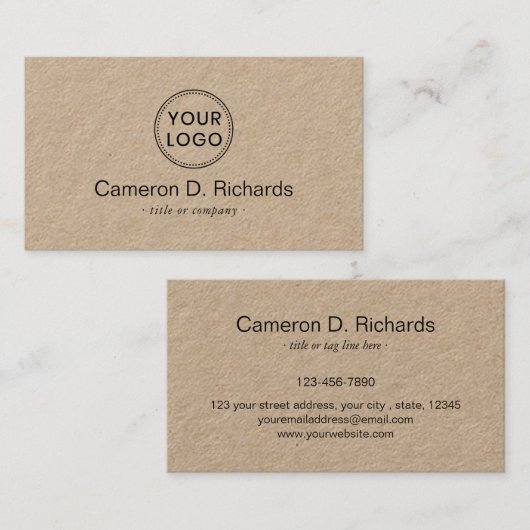 Voeg je eigen logo-minimalistische kraftpapier toe visitekaartje (Voorkant / Achterkant)