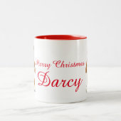 Voeg je eigen naam kerstzingende hond rood toe tweekleurige koffiemok (Center)