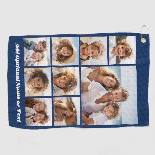 Voeg je eigen negen foto's toe — kan marine bewerk golfhanddoek (Horizontaal)