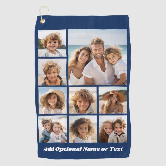 Voeg je eigen negen foto's toe — kan marine bewerk golfhanddoek (Voorkant)