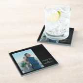 Voeg je eigen persoonlijke foto-bruiloft toe glazen onderzetter (Schuin)