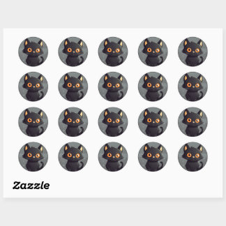 Voeg je eigen tekst Schattige Black Cat Round Stic Ronde Sticker